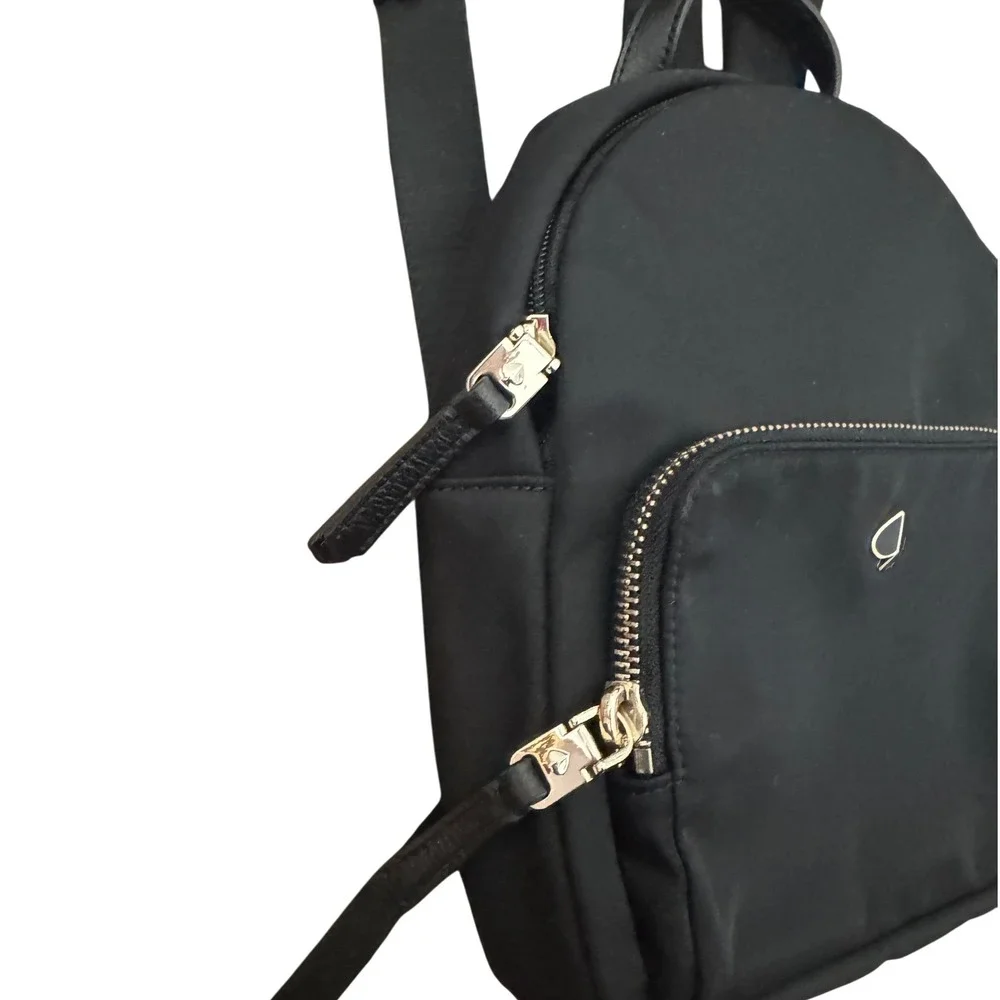 Kate Spade Black Nylon Mini‎ Backpack Spade Logo Zip Front Pocket